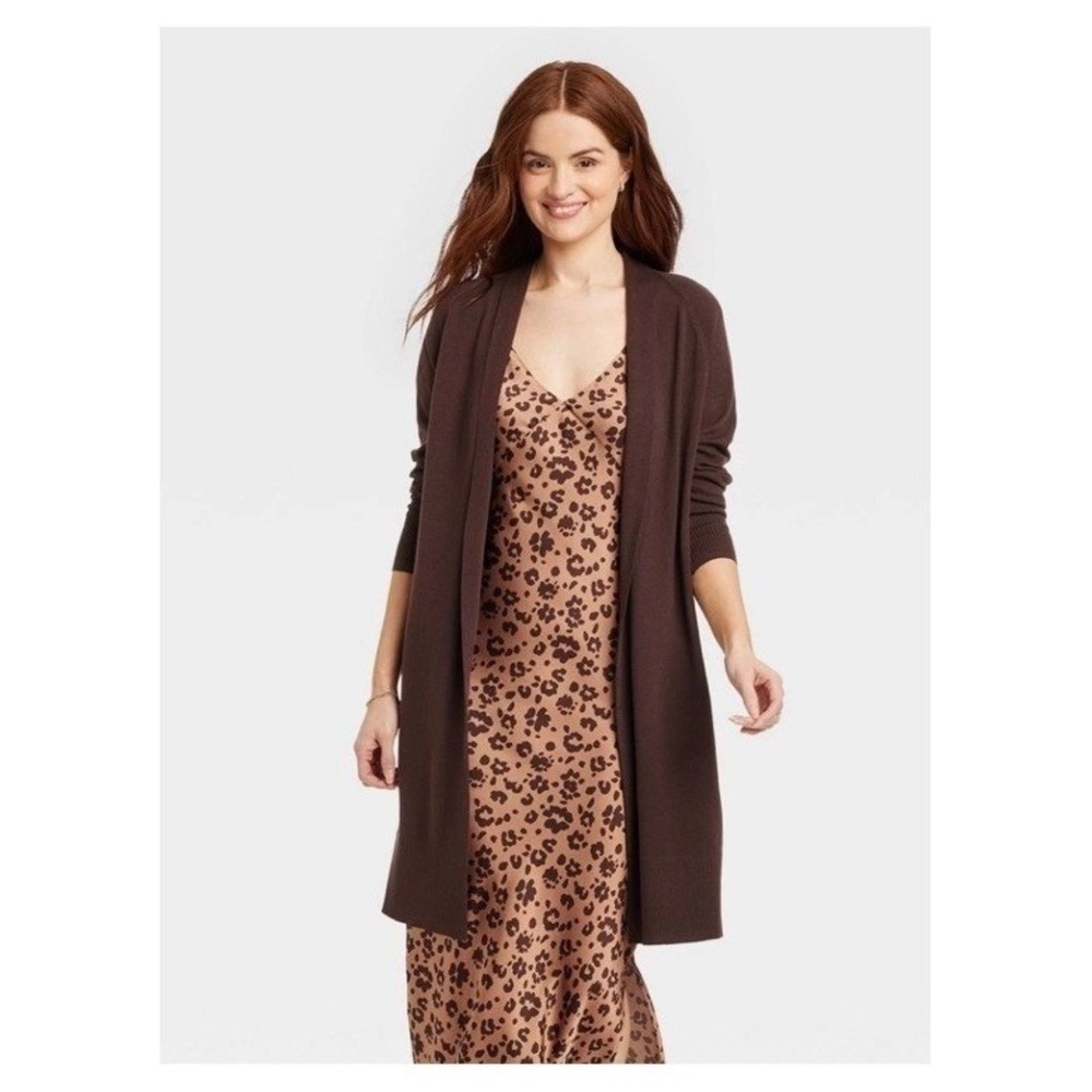 A New Day Women's Open Front Duster Long Cardigan Brown Size Medium New Sweater